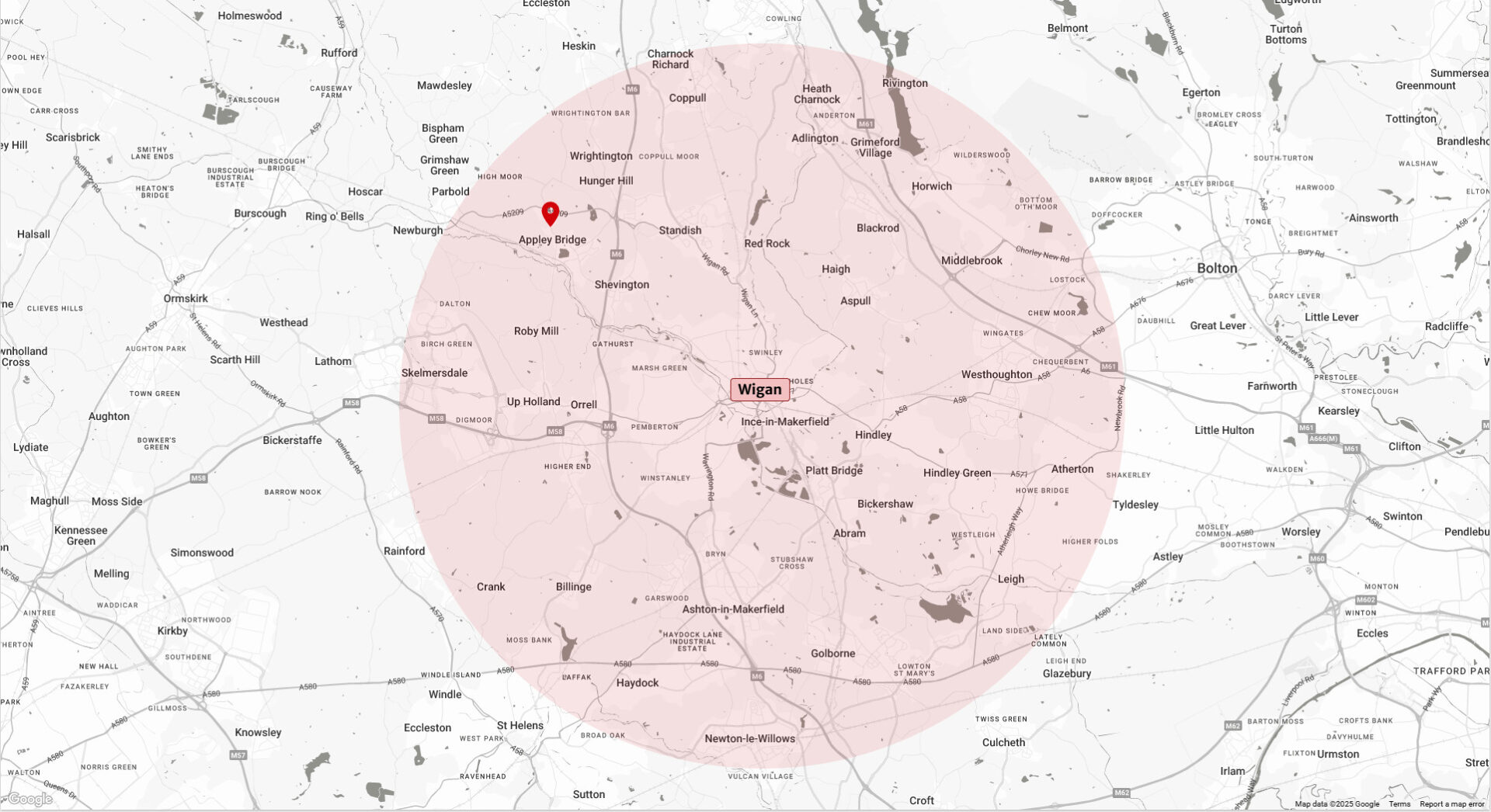 Quick Response Plumbing And Heating Service Area Map Of Wigan
