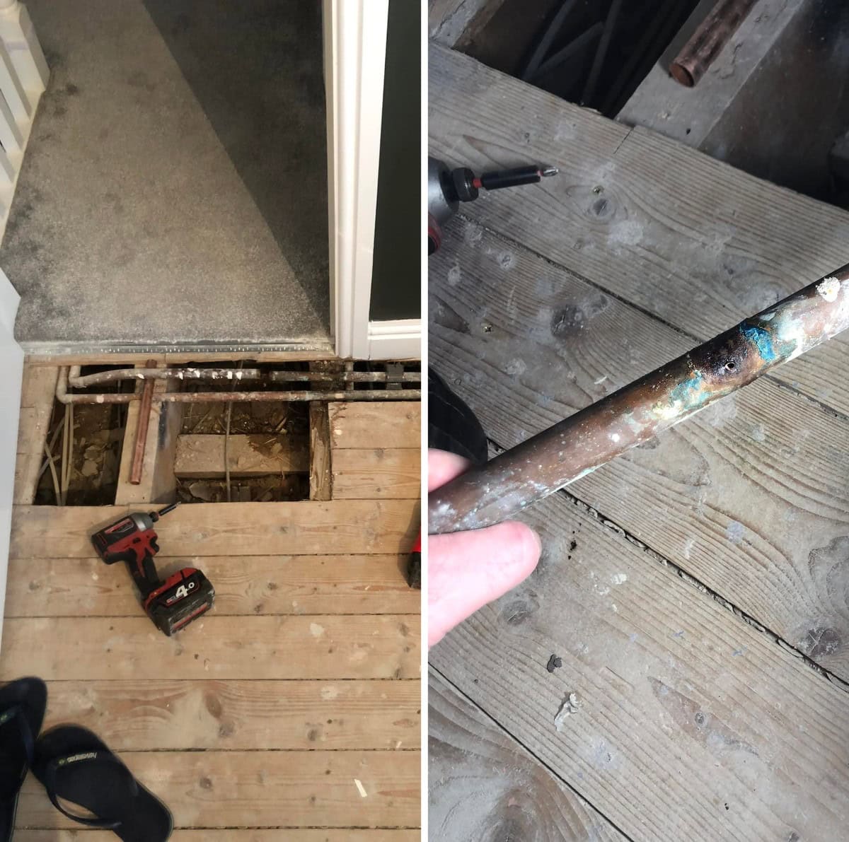 Central Heating Damaged Leaking Pipe Under Floor Repair