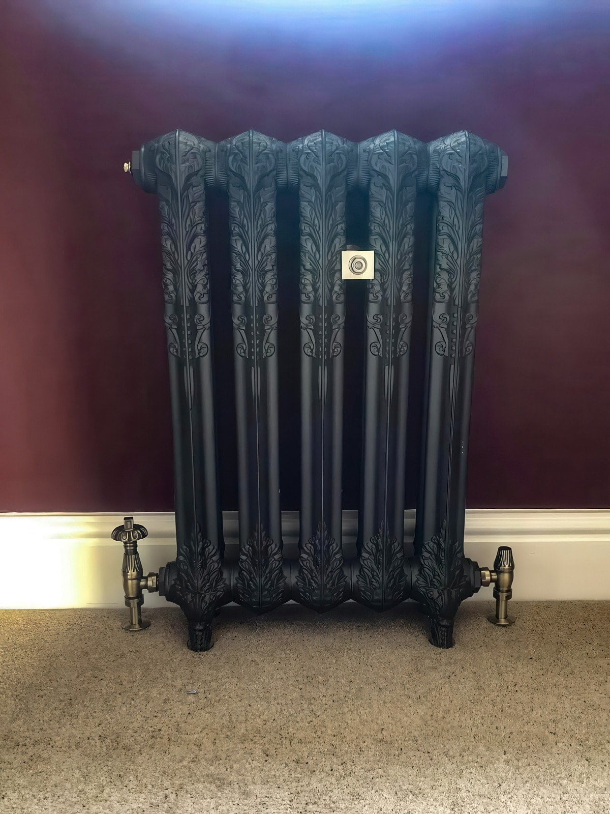 Floor Standing Cast Iron Radiator With Brass Valves New Installation V3